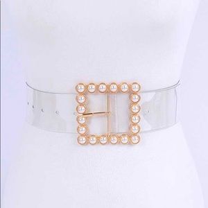 Plus Size Gold & Clear PVC Pearl Square Buckle Belt